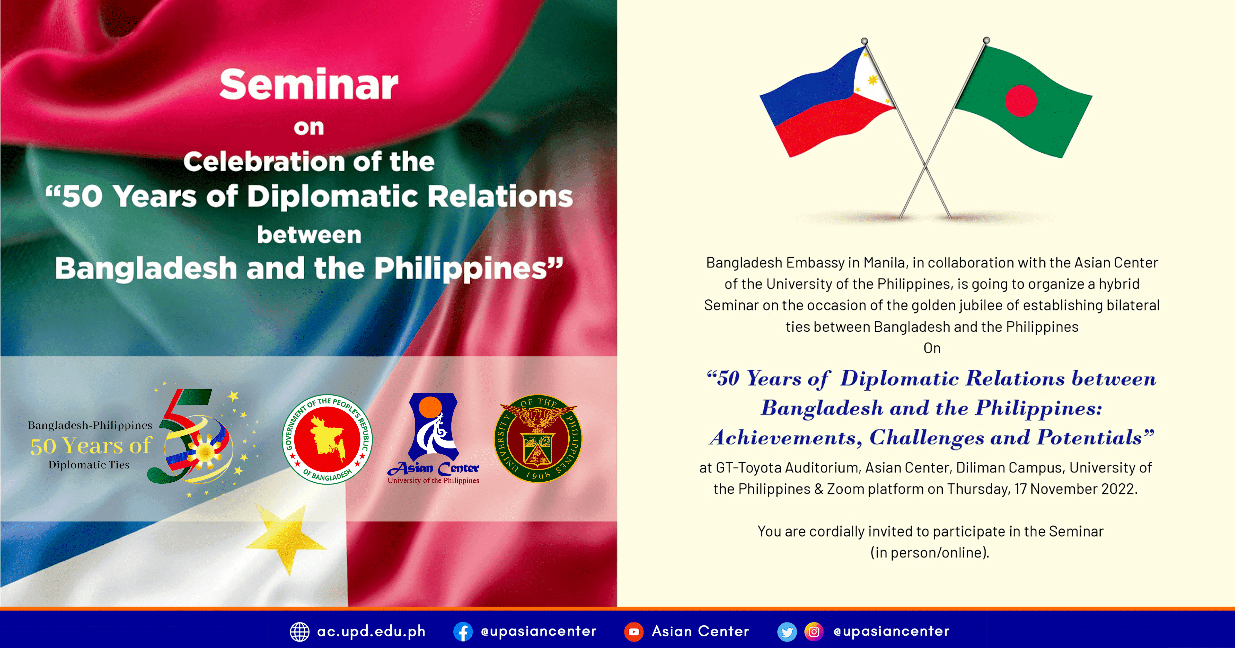 17 November 2022 | 50 Years of Diplomatic Relations between Bangladesh and the Philippines